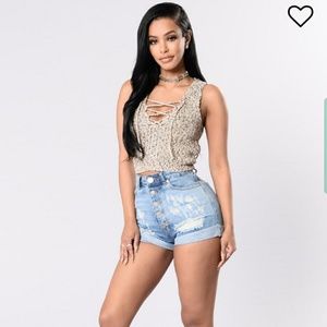 High waisted distressed jean shorts